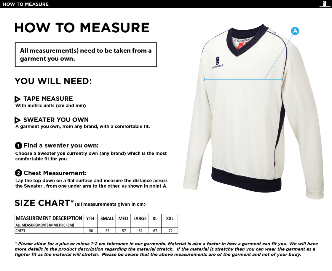 Weaverham Cricket Club - Curve Long Sleeve Sweater - Size Guide