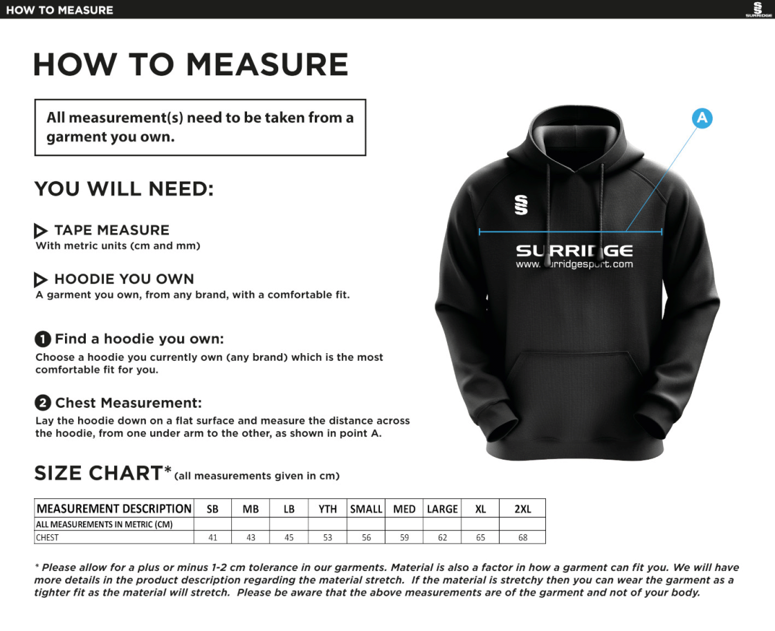 Weaverham Cricket Club - Blade Hoody - Size Guide