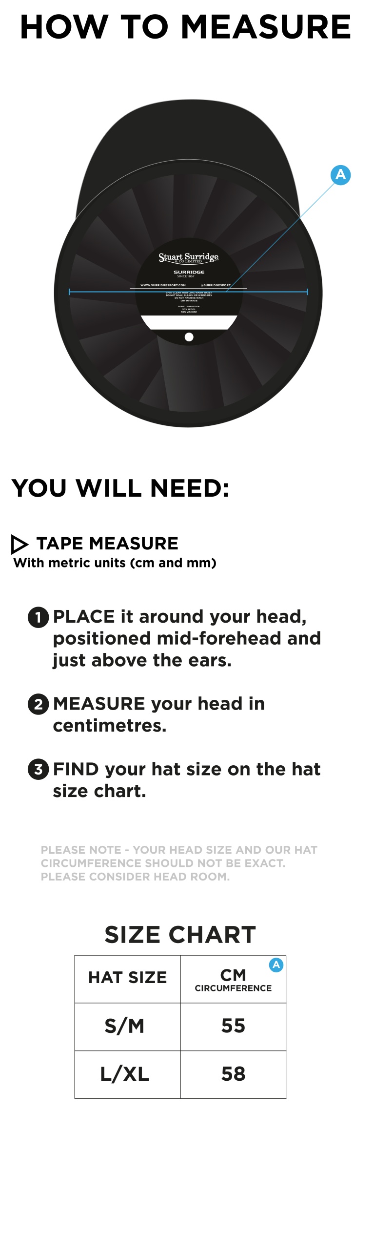 Weaverham Cricket Club - Baggy Cricket Cap - Size Guide