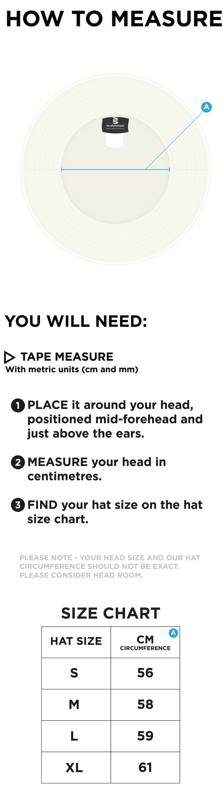 Weaverham Cricket Club - Floppy Hat - Size Guide