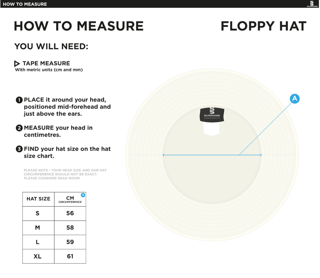Weaverham Cricket Club - Floppy Hat - Size Guide